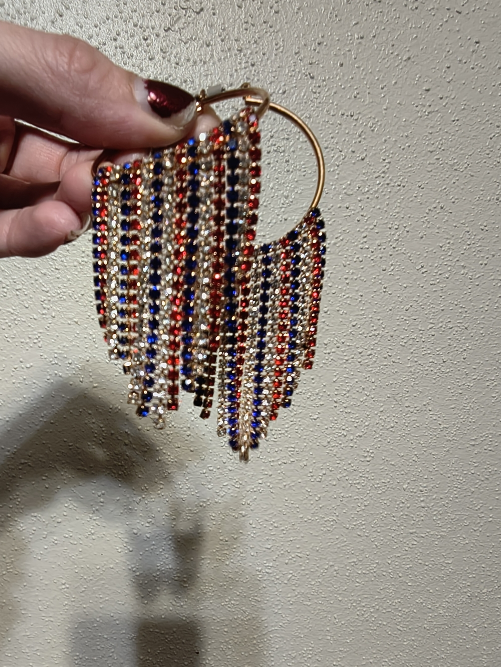 Francesca's Collections Gold Hoop Earrings with Red, Blue & Black Fringe